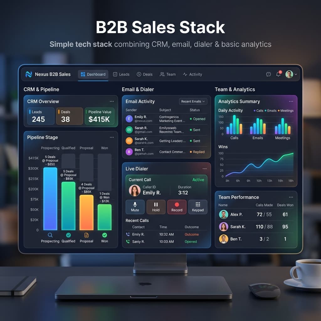 Small B2B sales team using the best sales tools for small teams on a simple, unified dashboard.